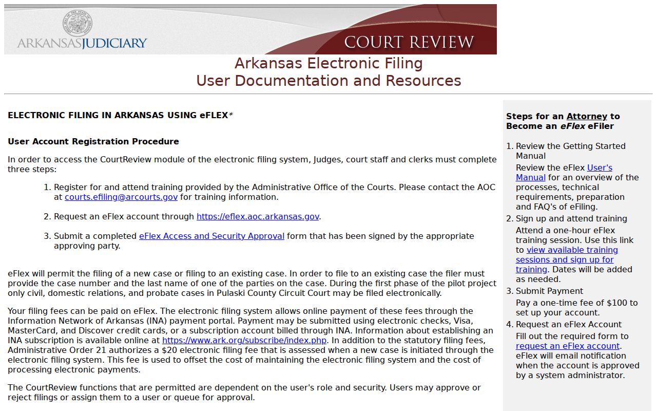 Pulaski County civil docket eFlex filer resources