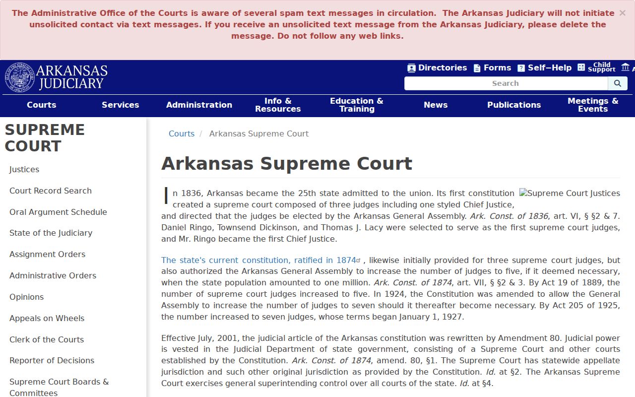 Pulaski County court calendar Arkansas Supreme Court