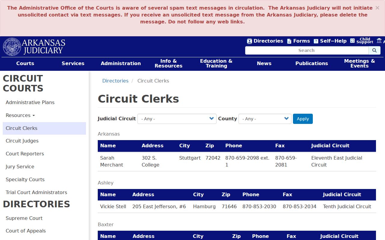 Pulaski County court date Circuit clerk directory