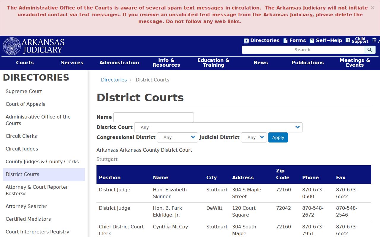 Pulaski County court dates District Court directory