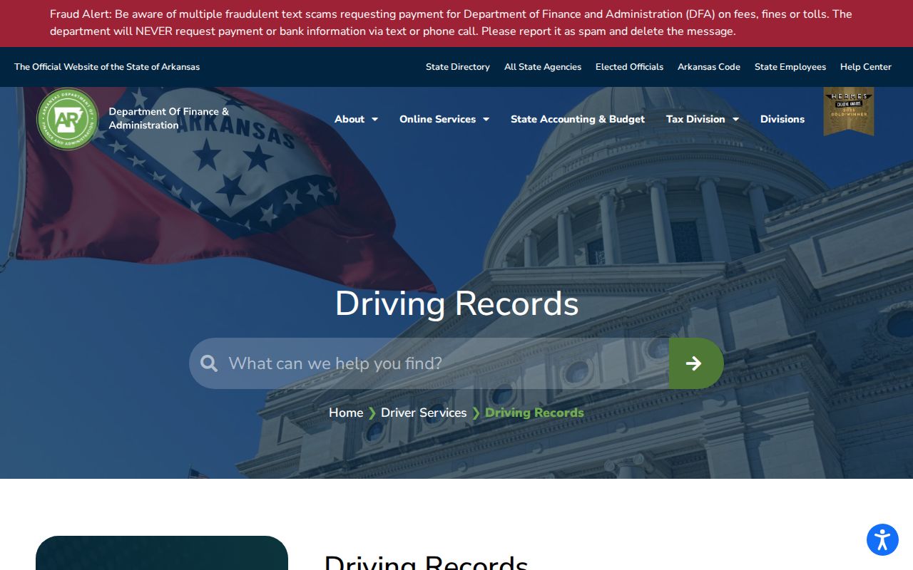 Arkansas driving record custodian distinct from Pulaski County traffic court records