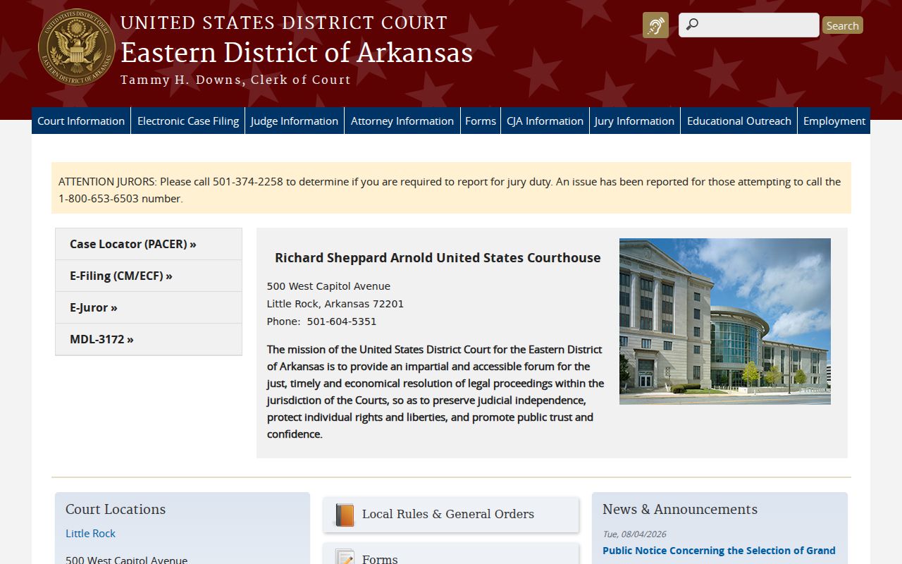 Pulaski County court docket Eastern District federal court source